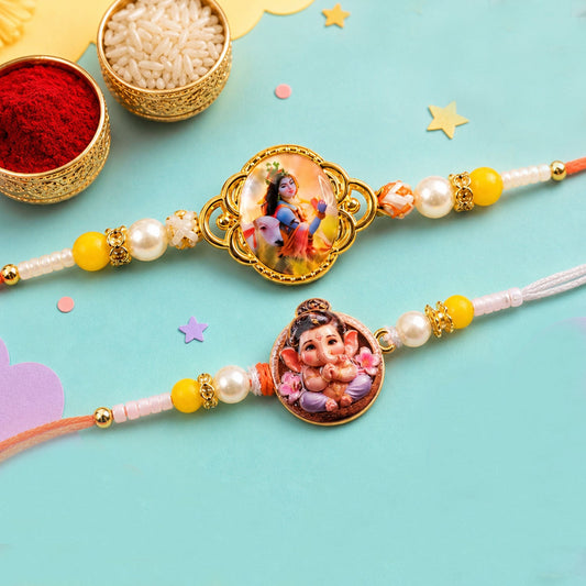 Ganpati Kids Pearl Beaded Rakhi Pair with Playful Charm (2 Pc)