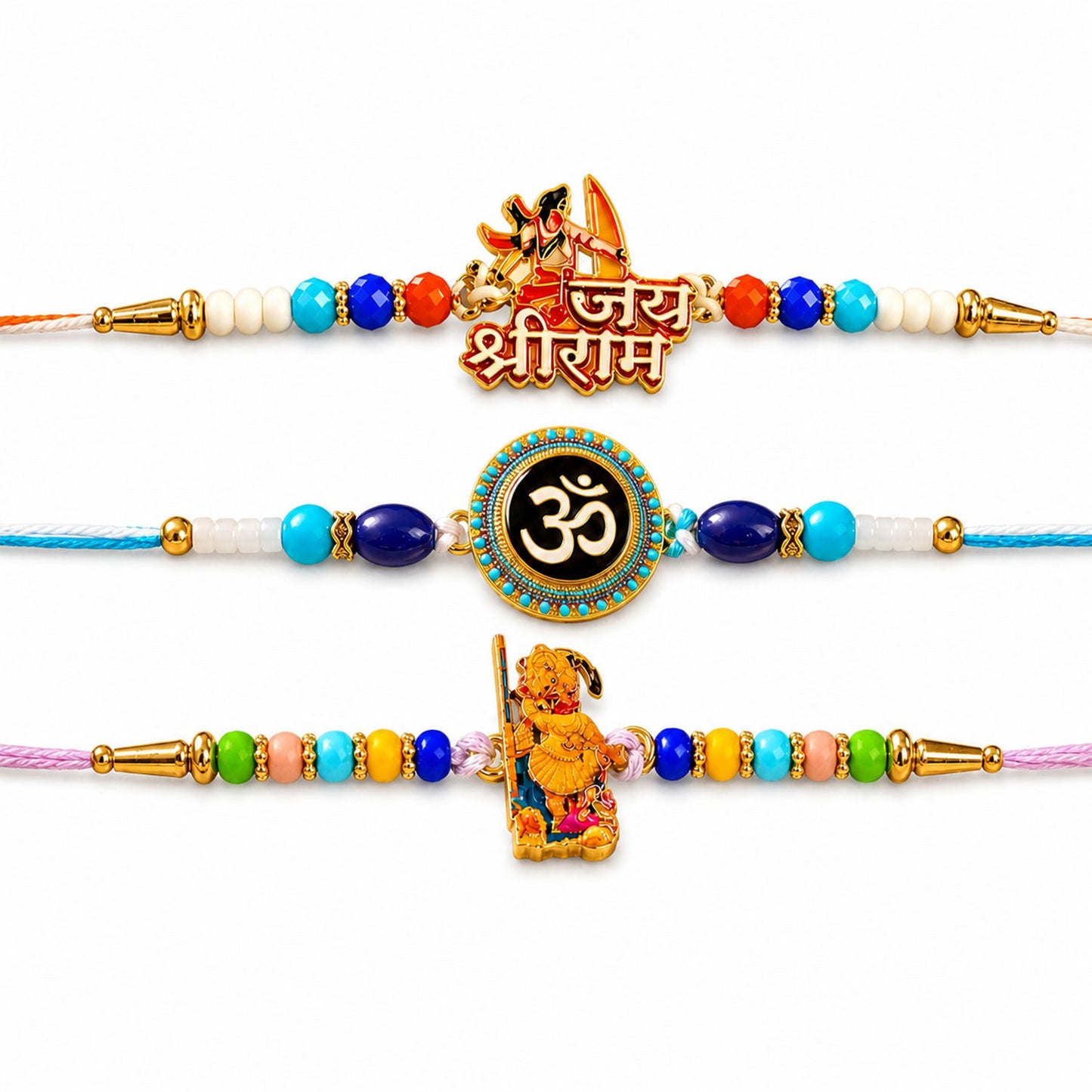 Devotional Motif Beaded Rakhi with Lovely Sacred Center Charm (3 Pc)