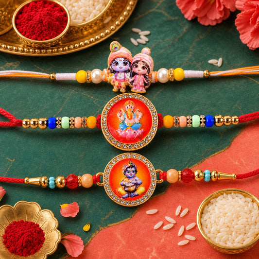 Radha Krishna Kids Beaded Rakhi with Playful Charm (3 Pc)