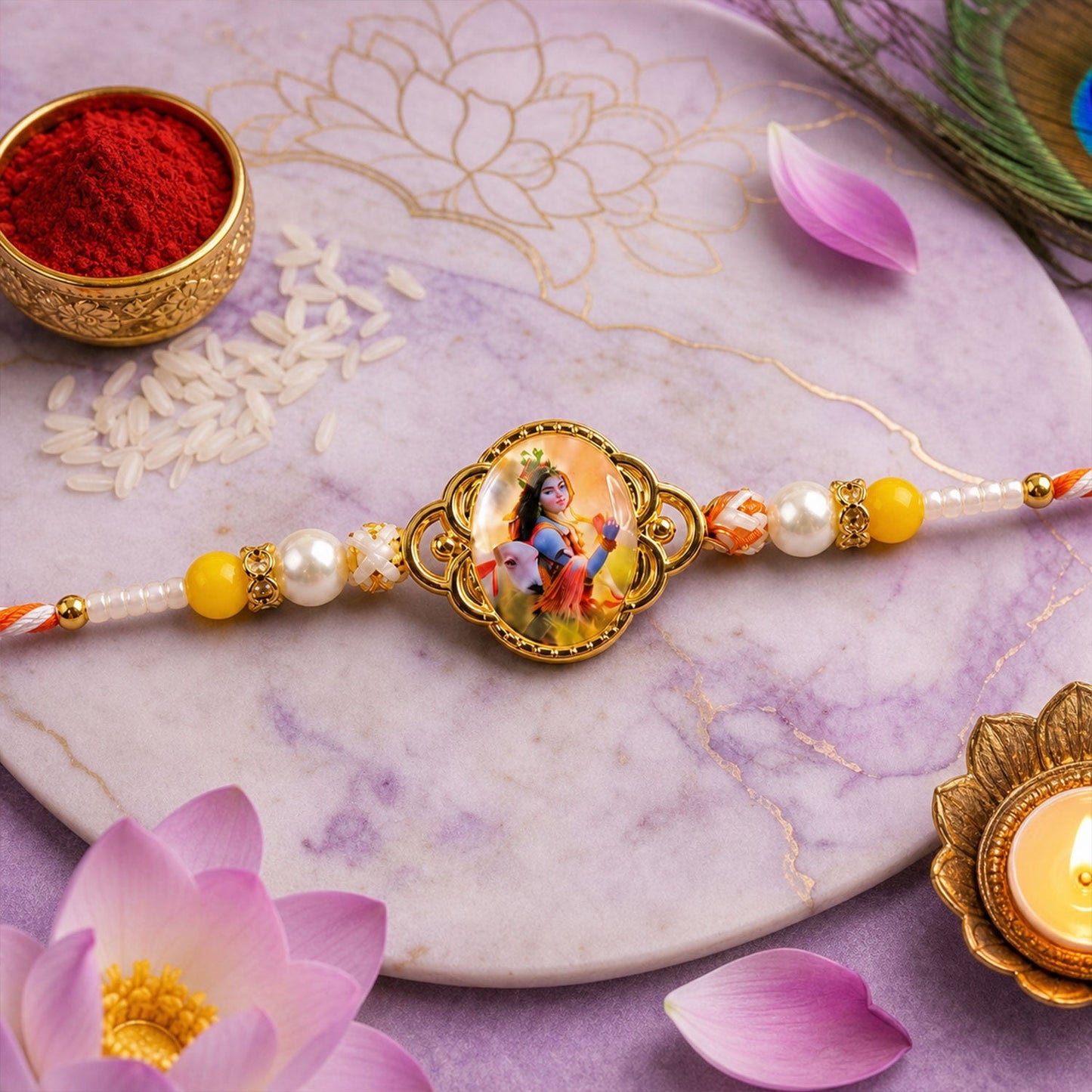 Ganpati Kids Pearl Beaded Rakhi with Cute Center Charm (3 Pc)