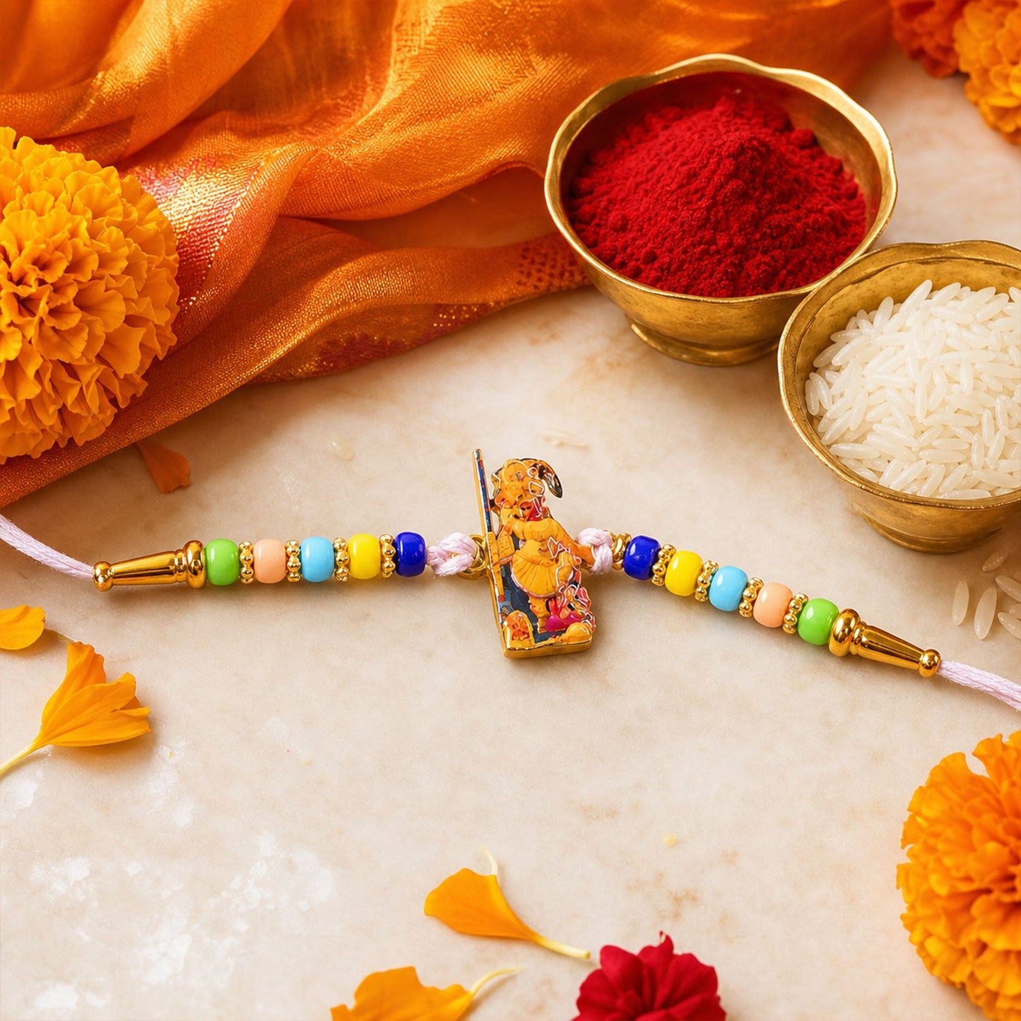 Jagannath Devotional Beaded Rakhi with Temple Charm (4 Pc)