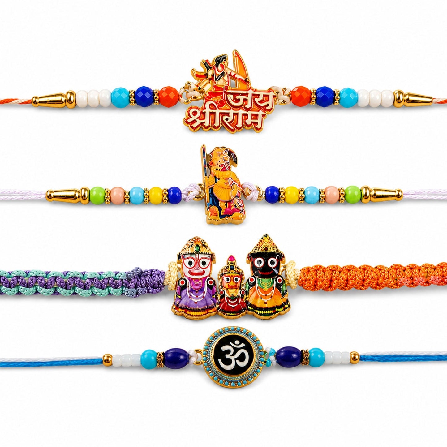 Jagannath Devotional Beaded Rakhi with Temple Charm (4 Pc)