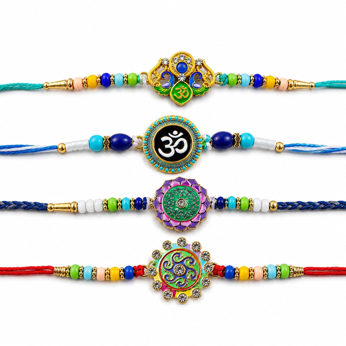 Floral Kundan Beaded Rakhi with Traditional Work (4 Pc)