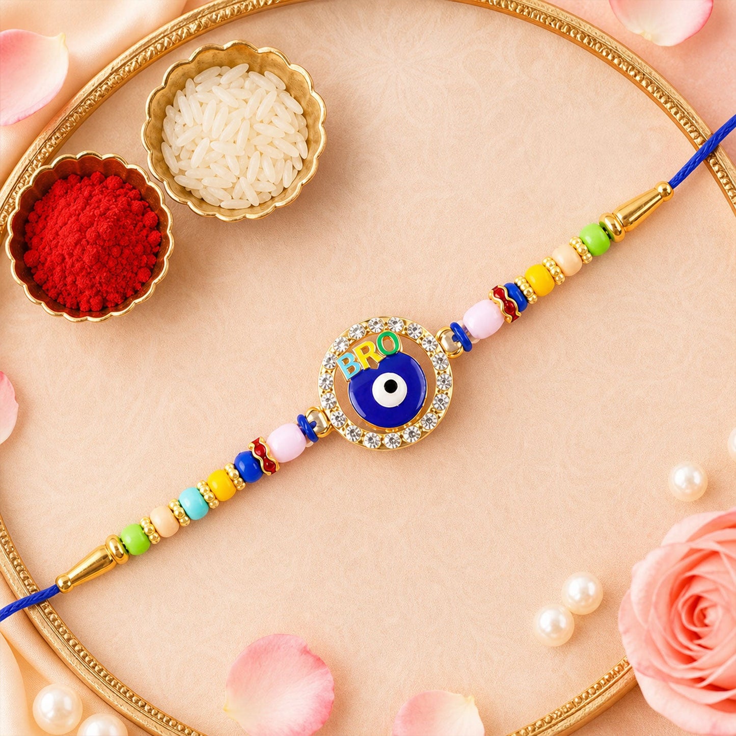 Evil Eye Beaded Rakhi with Protective Motif Work (4 Pc)
