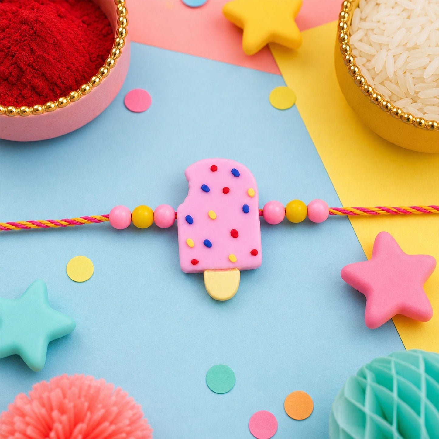Ice Cream Kids Fancy Rakhi with Sweet Playful Charm (4 Pc)