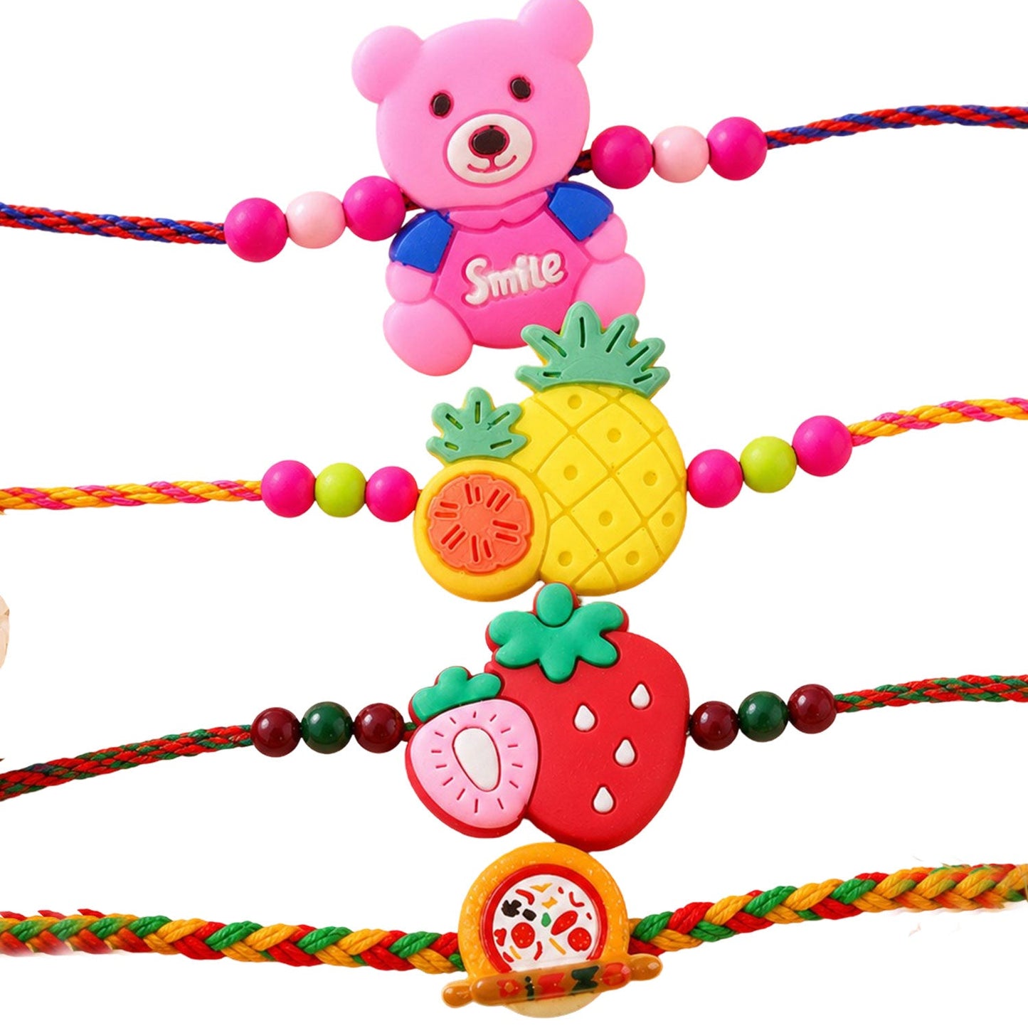 Fruit Theme Kids Beaded Rakhi with Fun Charm Work (4 Pc)