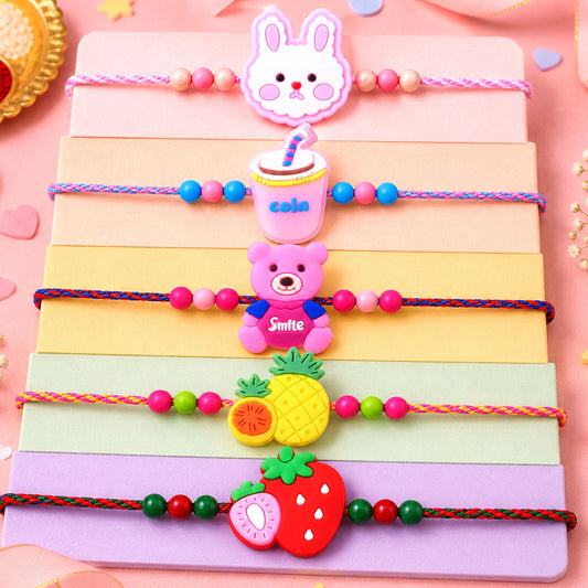 Pineapple Fruit Kids Beaded Rakhi Pack with Playful Charm (5 Pc)
