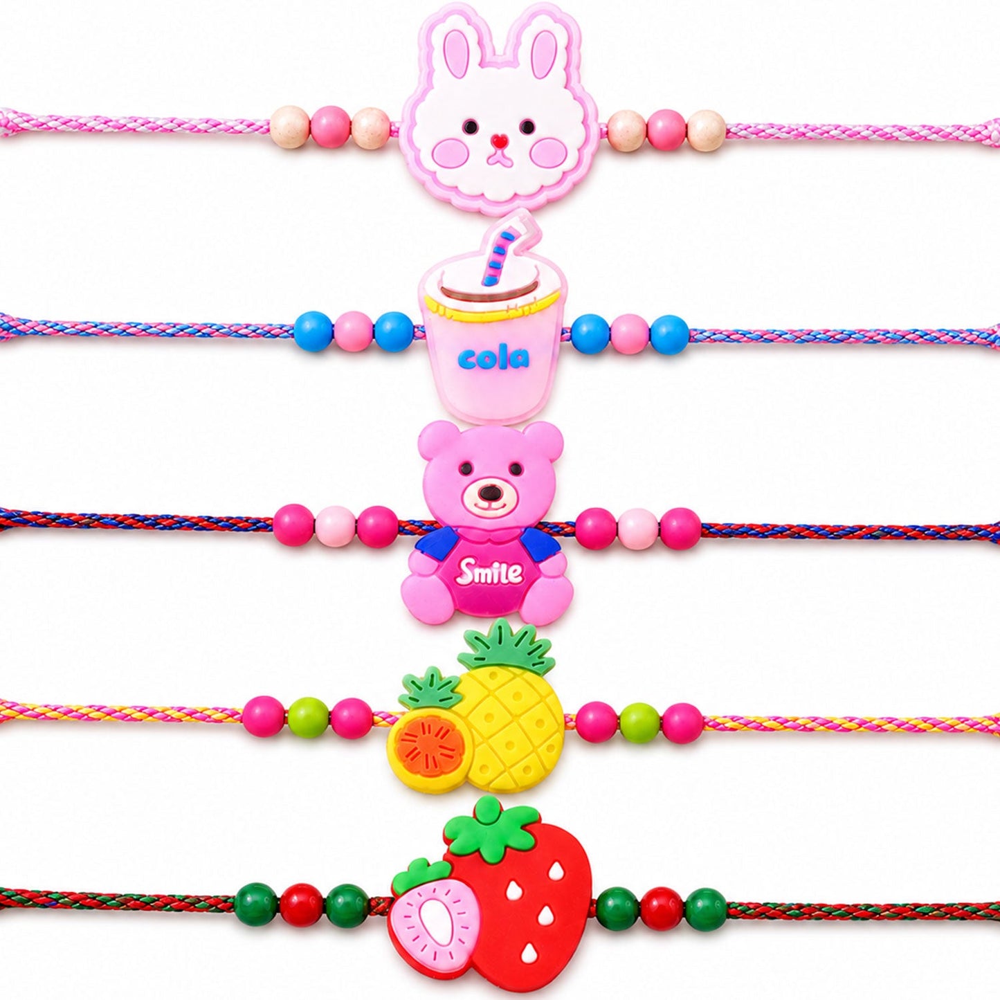 Pineapple Fruit Kids Beaded Rakhi Pack with Playful Charm (5 Pc)