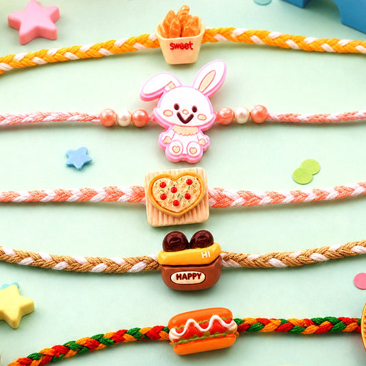 Snack Theme Kids Beaded Rakhi Pack with Fun Food Charm (5 Pc)