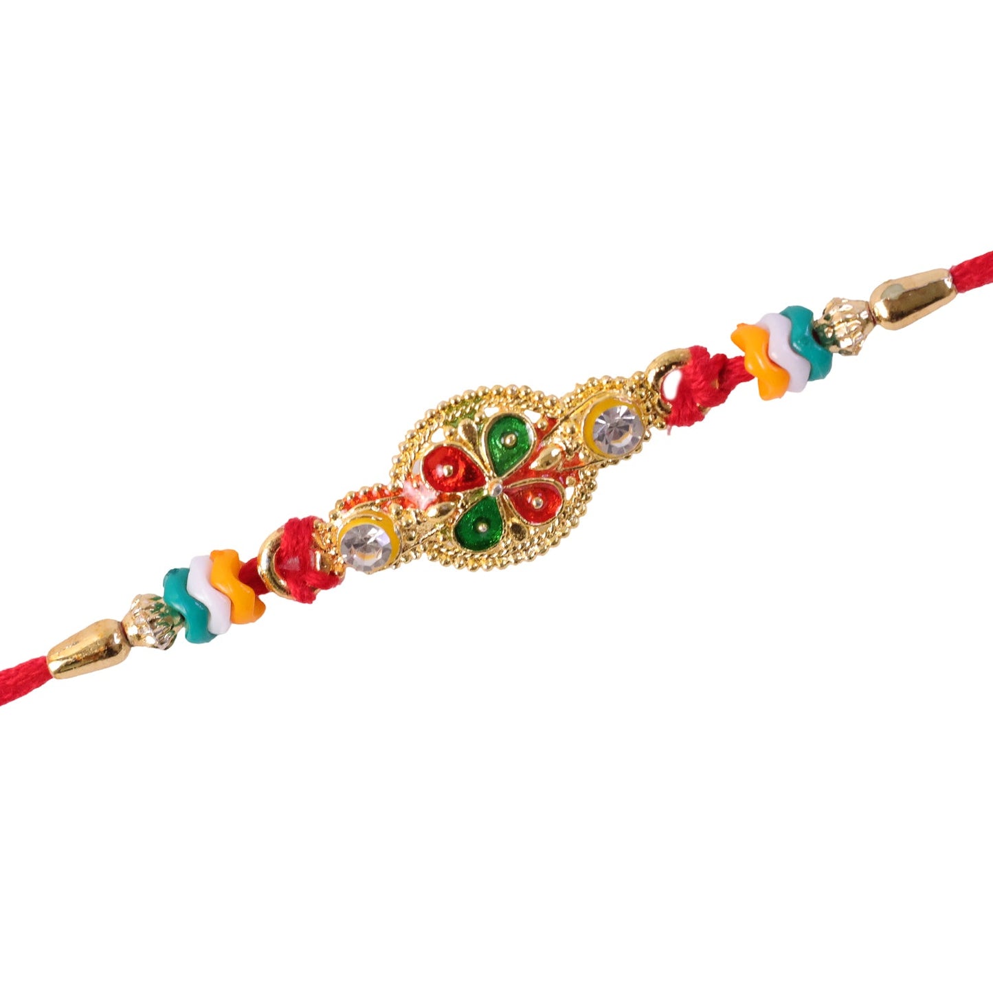 Floral Leaf Motif Beaded Rakhi with Pearl Accent Center Design