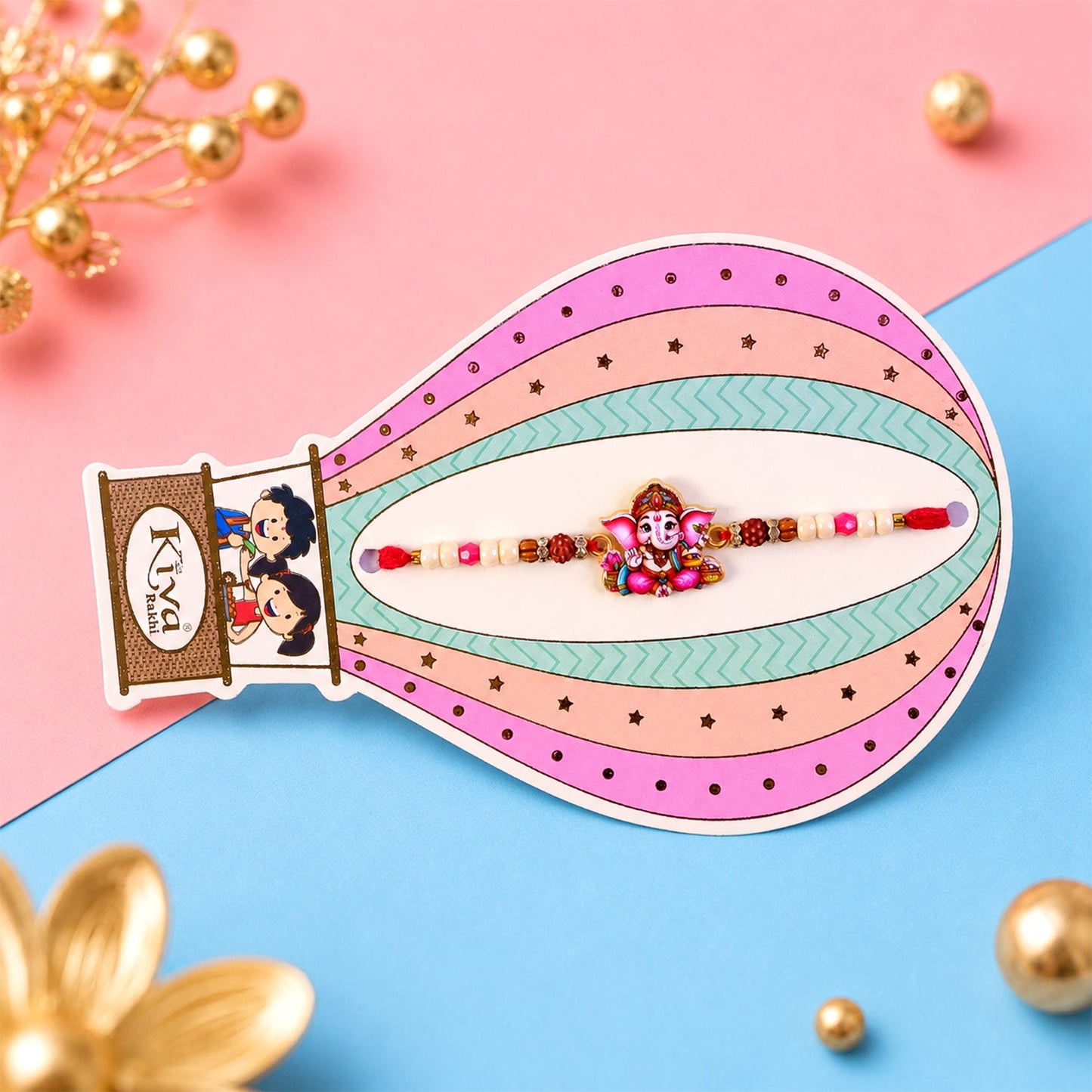 Cute Ganesha Pearl Beaded Rakhi with Playful Center Charm Design