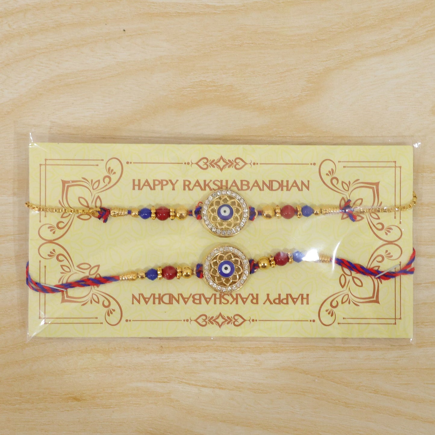 Premium Evil Eye Bhai Bhabhi Lumba Rakhi with Pearl Drop Detail
