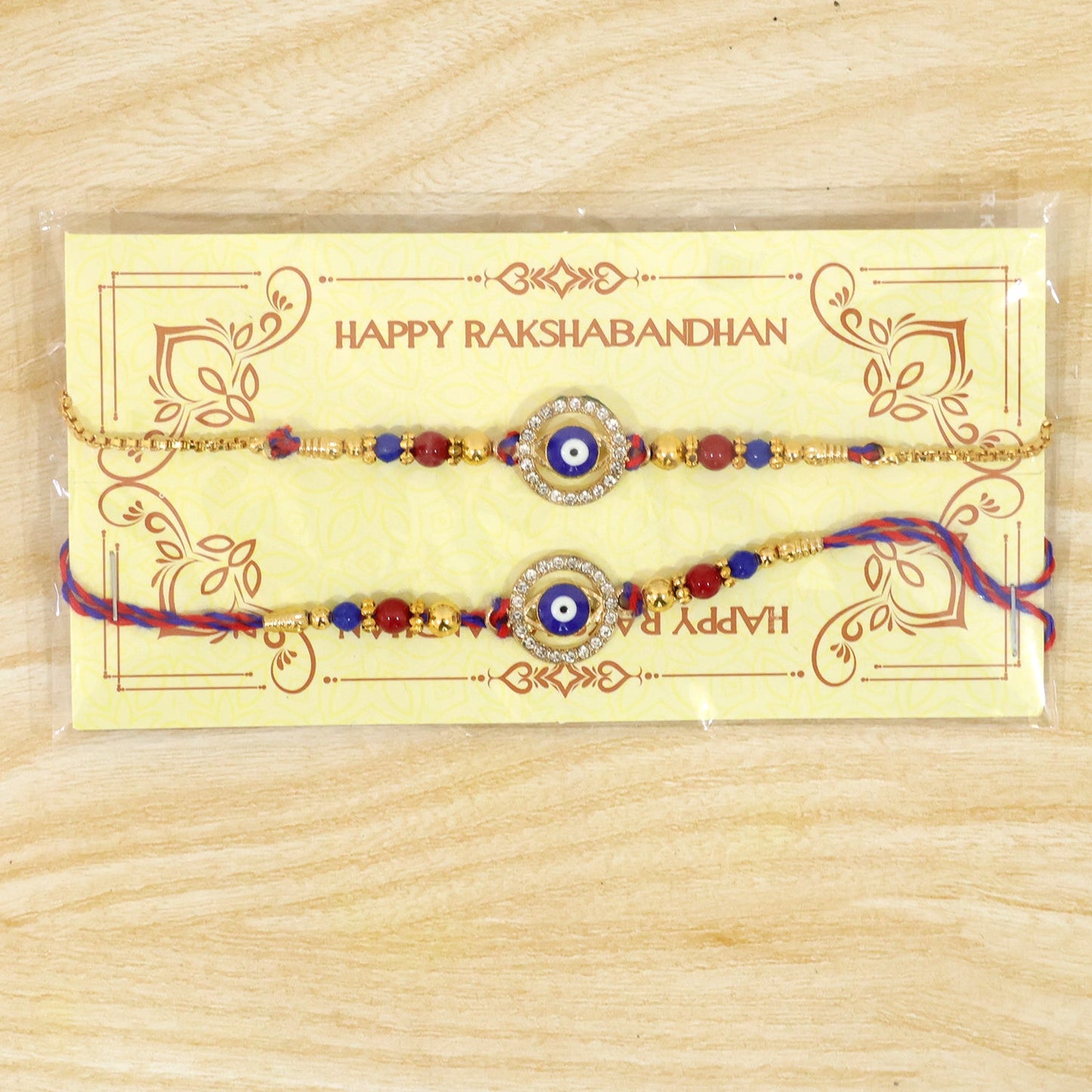 Premium Evil Eye Bhai Bhabhi Lumba Rakhi with Beaded Drop Design