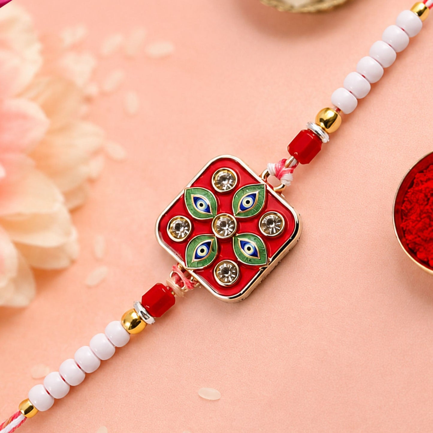Square Nazar Evil Eye Meenakari Crystal Stone Beads Designer Rakhi