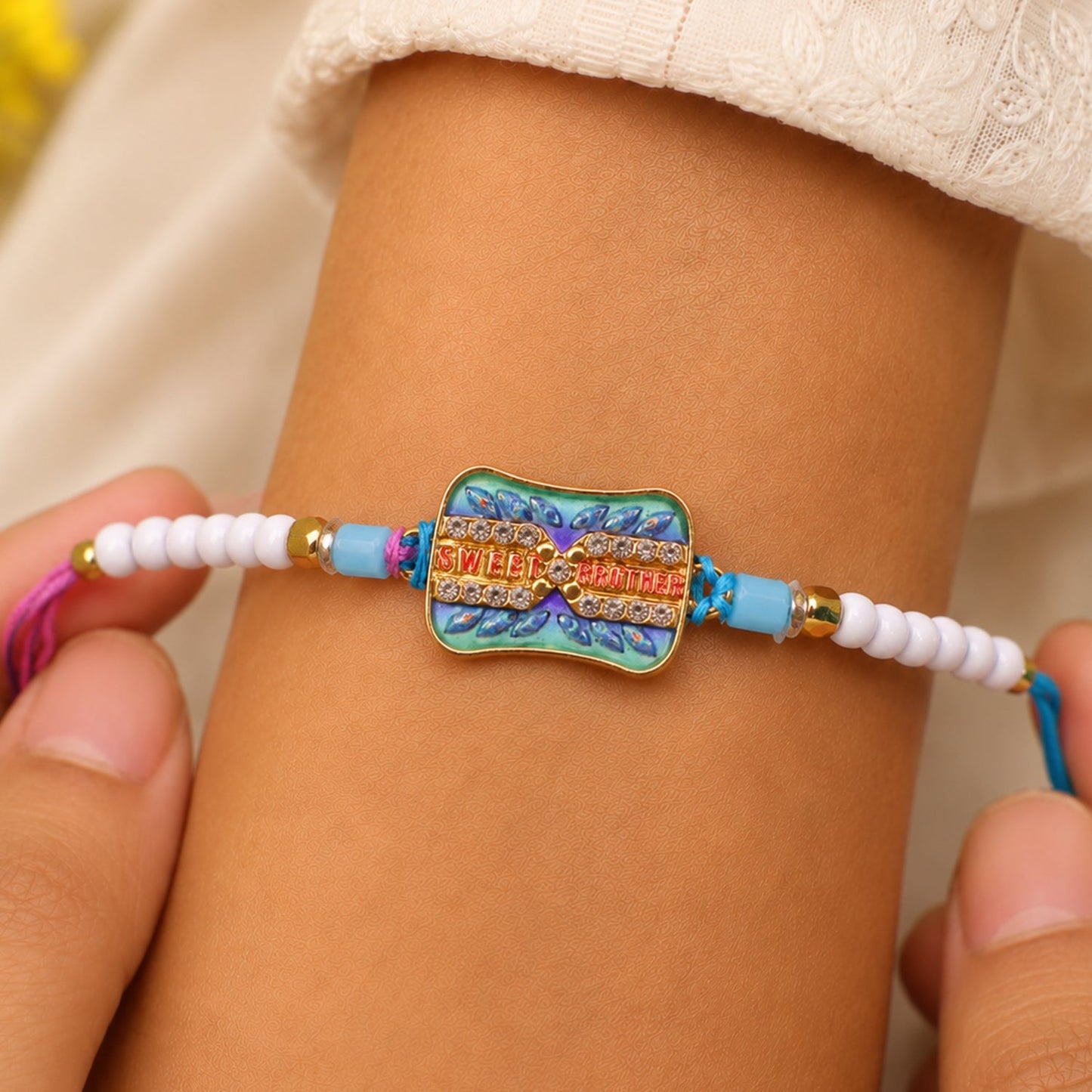 Sweet Brother Meenakari Crystal Stone Multicolor Beads Designer Rakhi