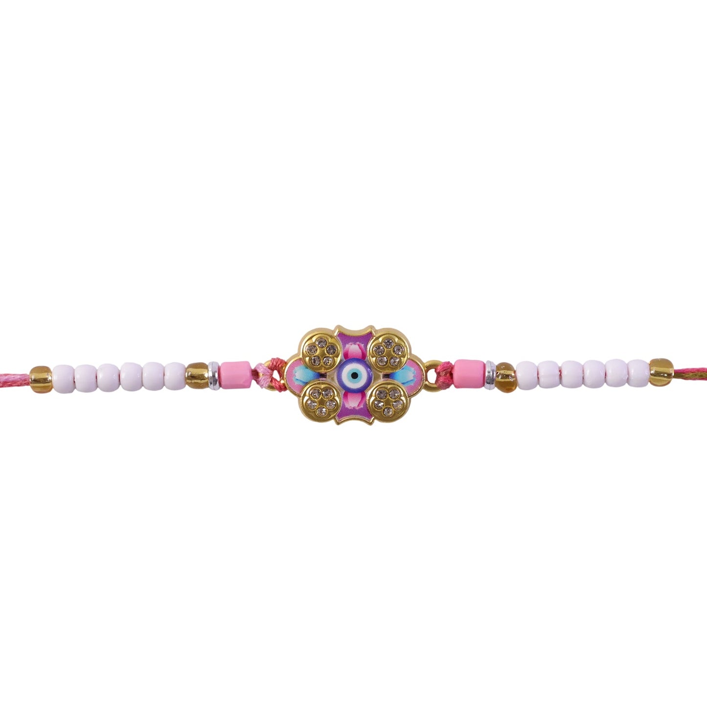 Floral Nazar Evil Eye Crystal Stone Pearl Beads Designer Rakhi