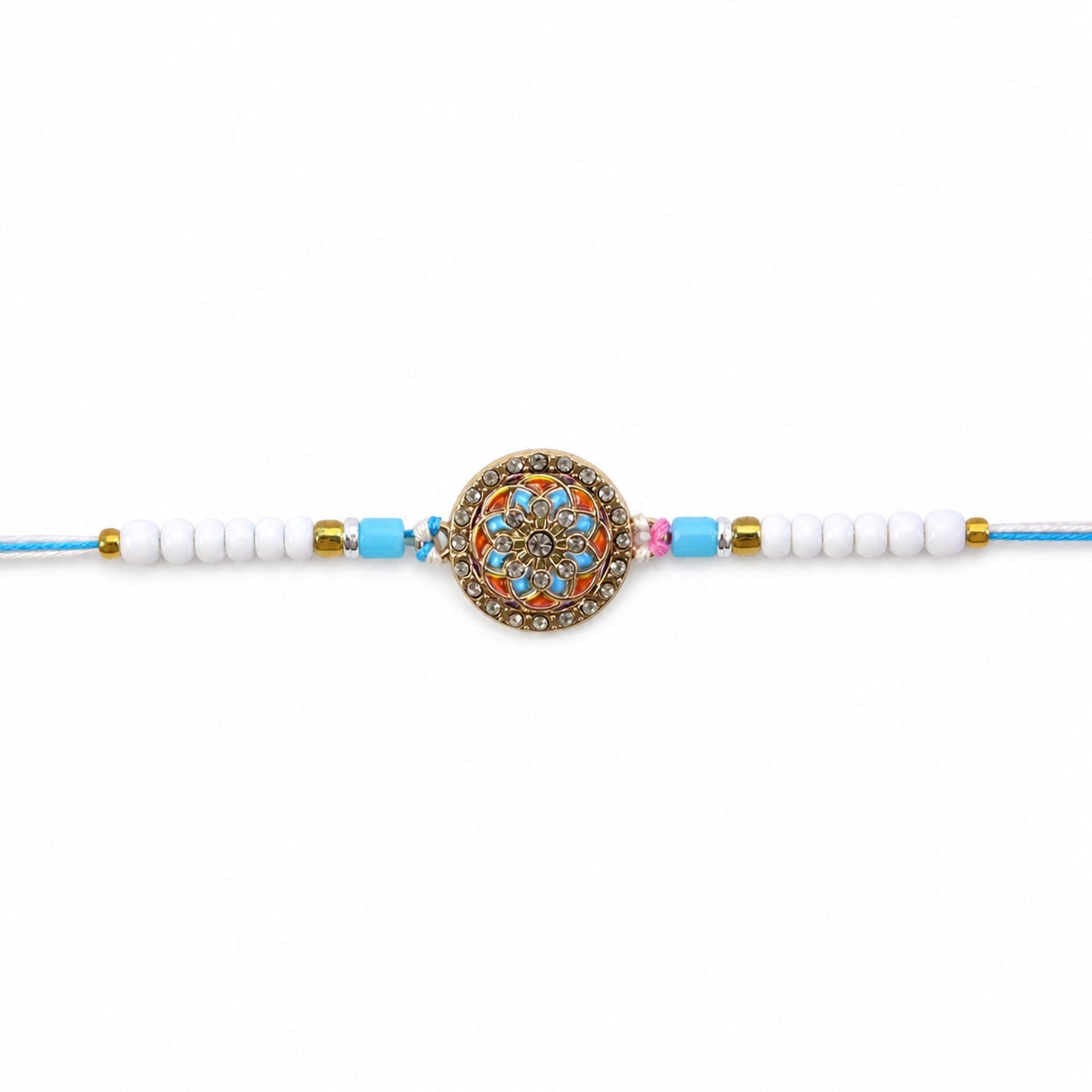 Stylish Chakra Floral Enamel Studded Crystal Pastel Beads Rakhi