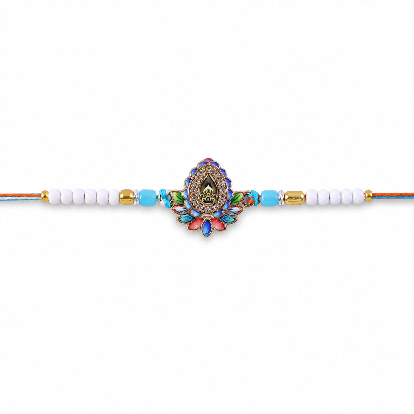 Premium Designer Lotus Petal Meenakari Crystal Stone Beads Rakhi