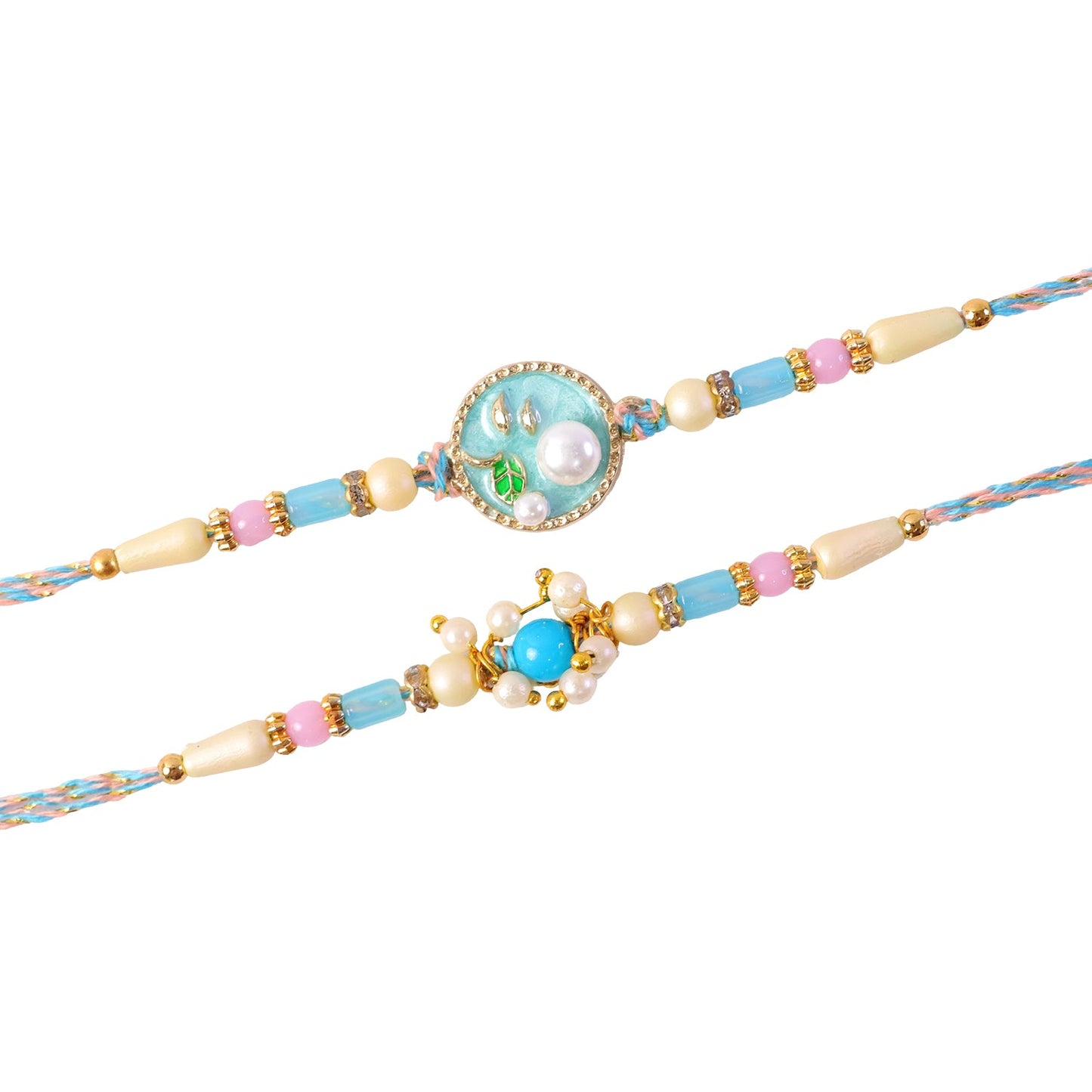 Premium Round Enamel Pearl Beads Bhai Bhabhi Rakhi Lumba Set