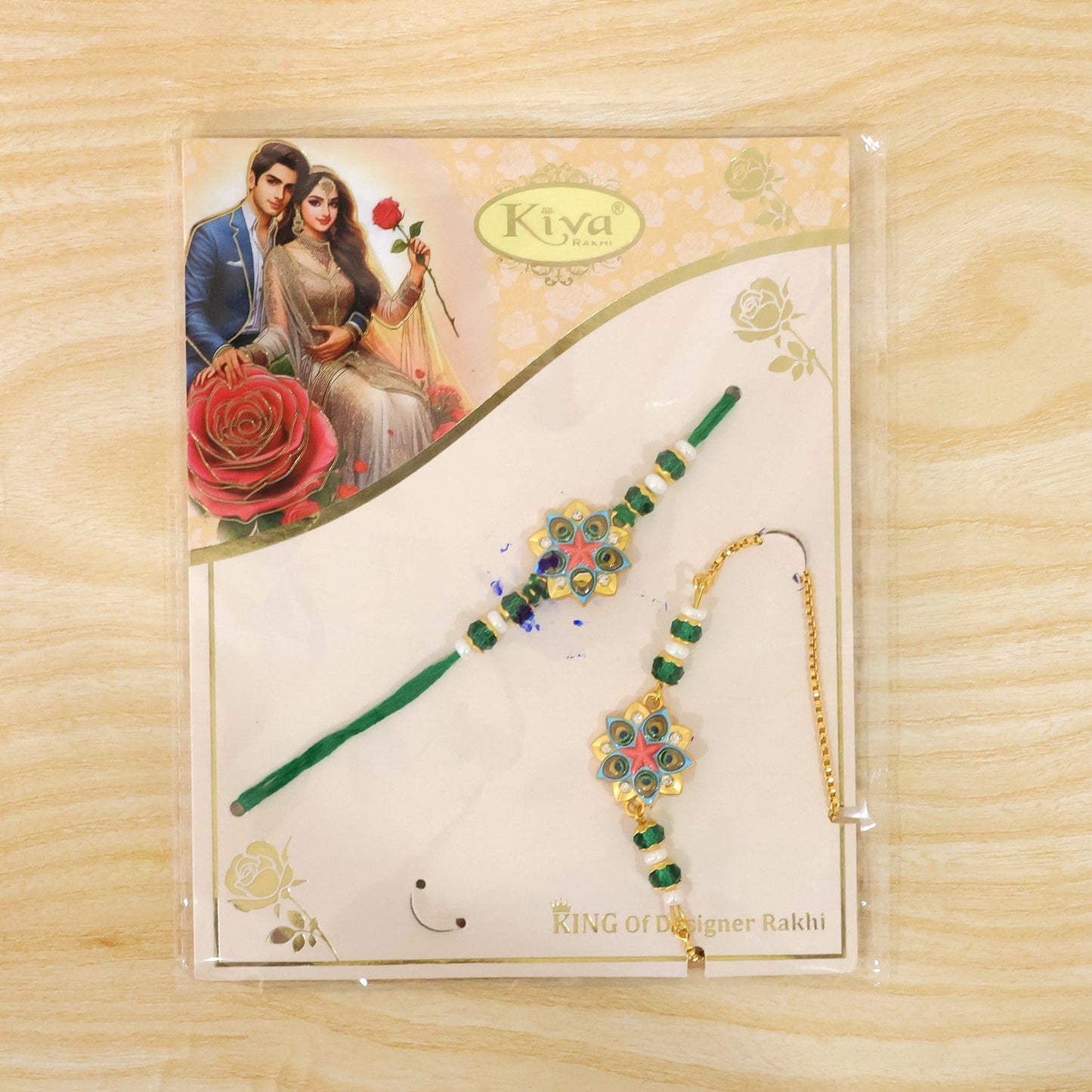Floral Star Meenakari Enamel Crystal Stone Pearl Beads Designer Bhai Bhabhi Rakhi Set