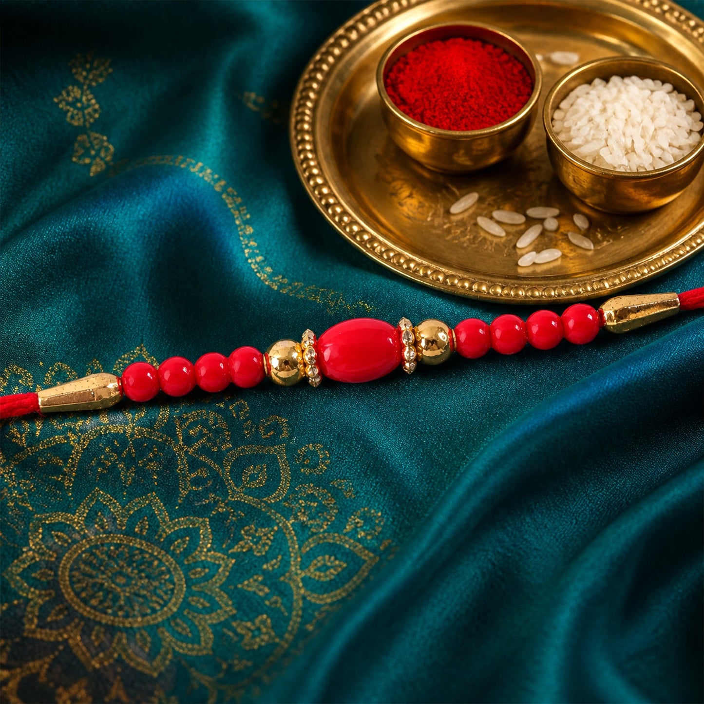 Stylish Stone Golden Oval Bead Crystal Ring Simple Traditional Rakhi
