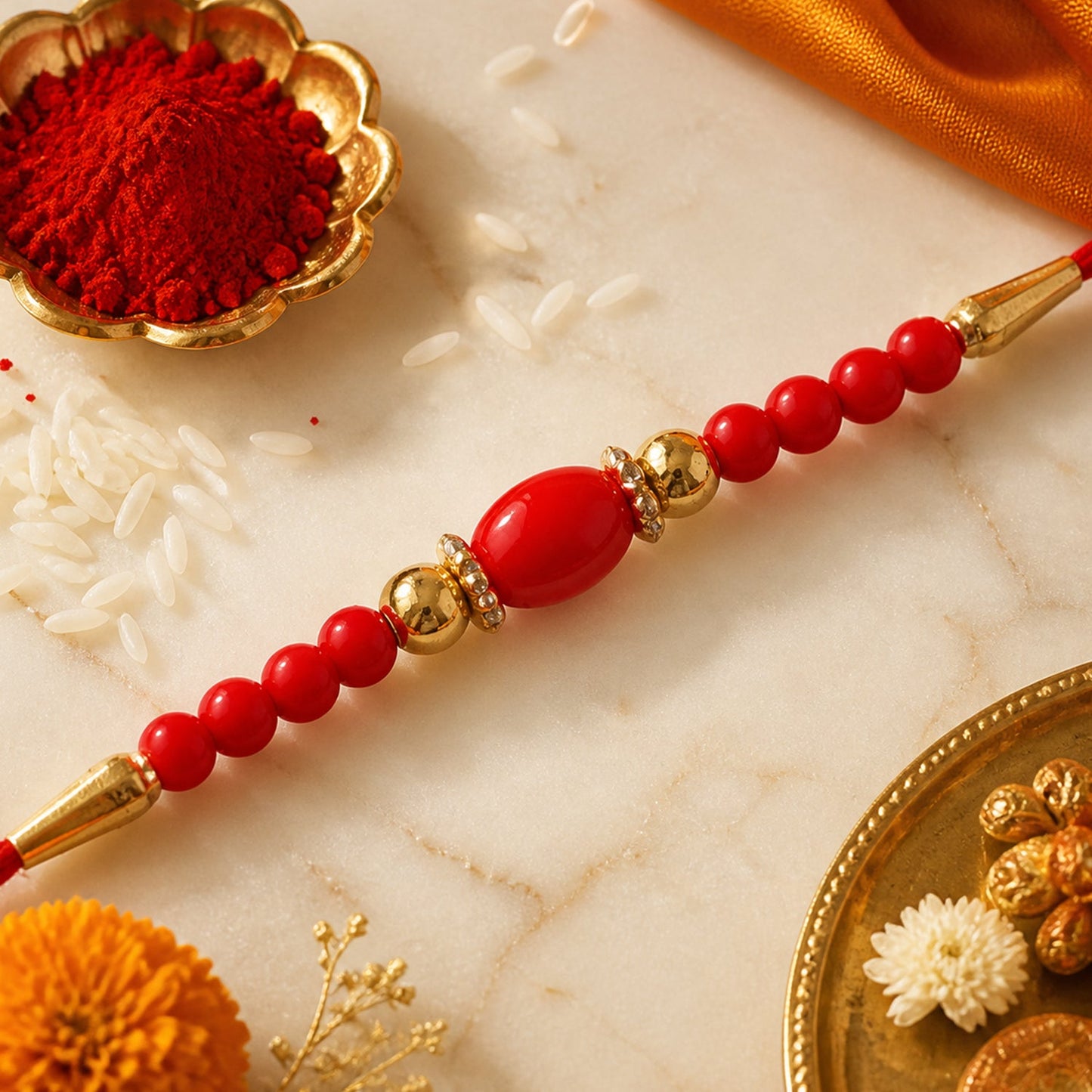 Stylish Stone Golden Oval Bead Crystal Ring Simple Traditional Rakhi