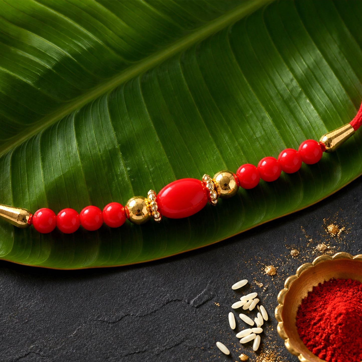 Stylish Stone Golden Oval Bead Crystal Ring Simple Traditional Rakhi