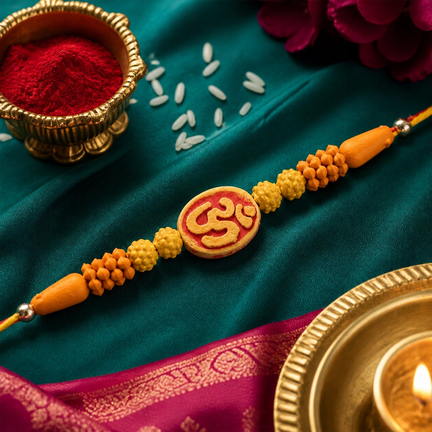 Divine Om Designer Rakhi with Golden Beads for Brother