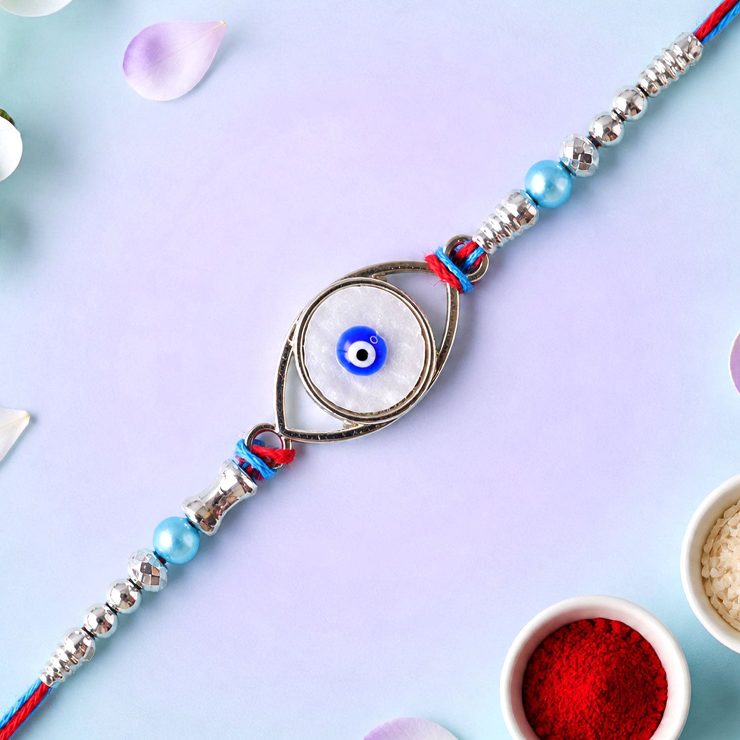 Nazar Evil Eye Oval Frame Antique Crystal Pastel Beads Rakhi