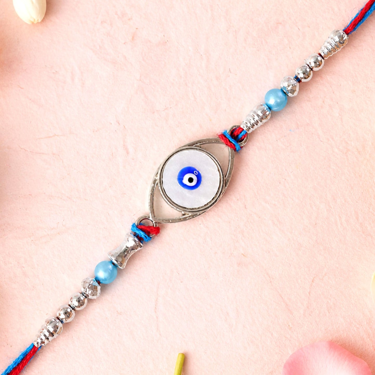Nazar Evil Eye Oval Frame Antique Crystal Pastel Beads Rakhi