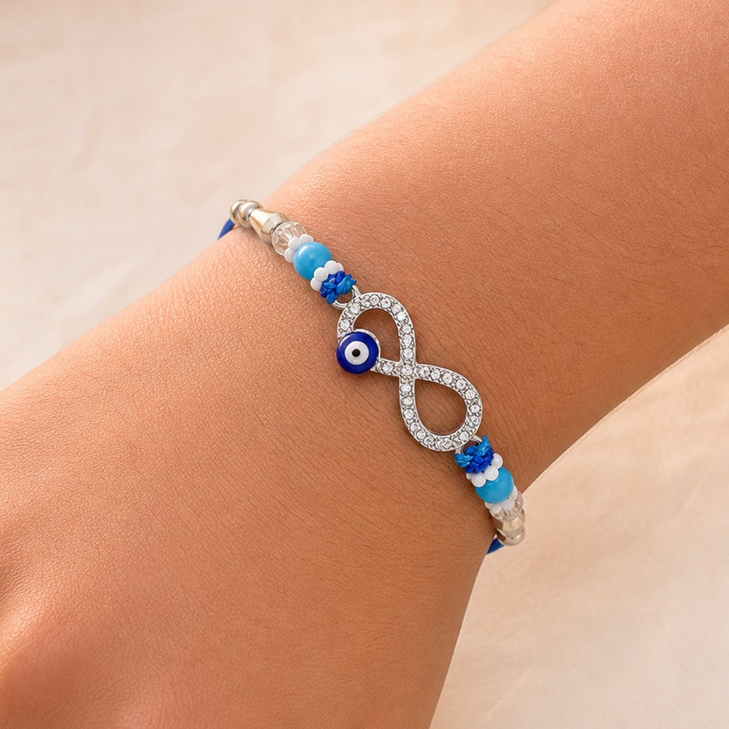 Infinity Symbol Nazar Evil Eye Crystal Stone Turquoise Beads Rakhi