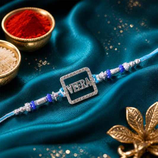 Veera Square Frame Studded Crystal Stone Traditional Premium Rakhi