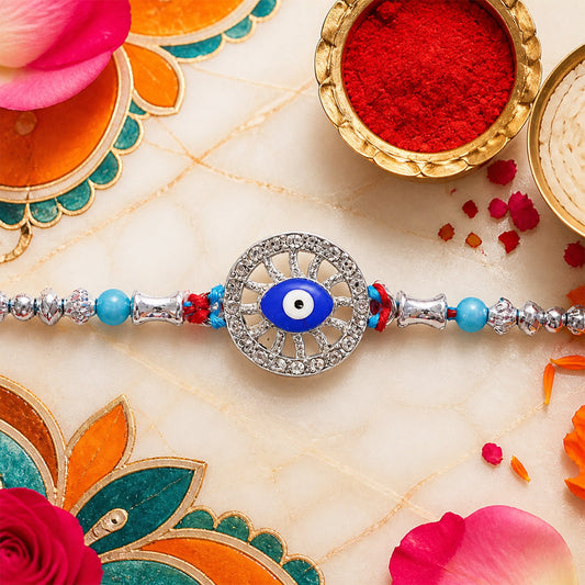 Round Chakra Nazar Evil Eye Crystal Stone Pastel Beads Rakhi