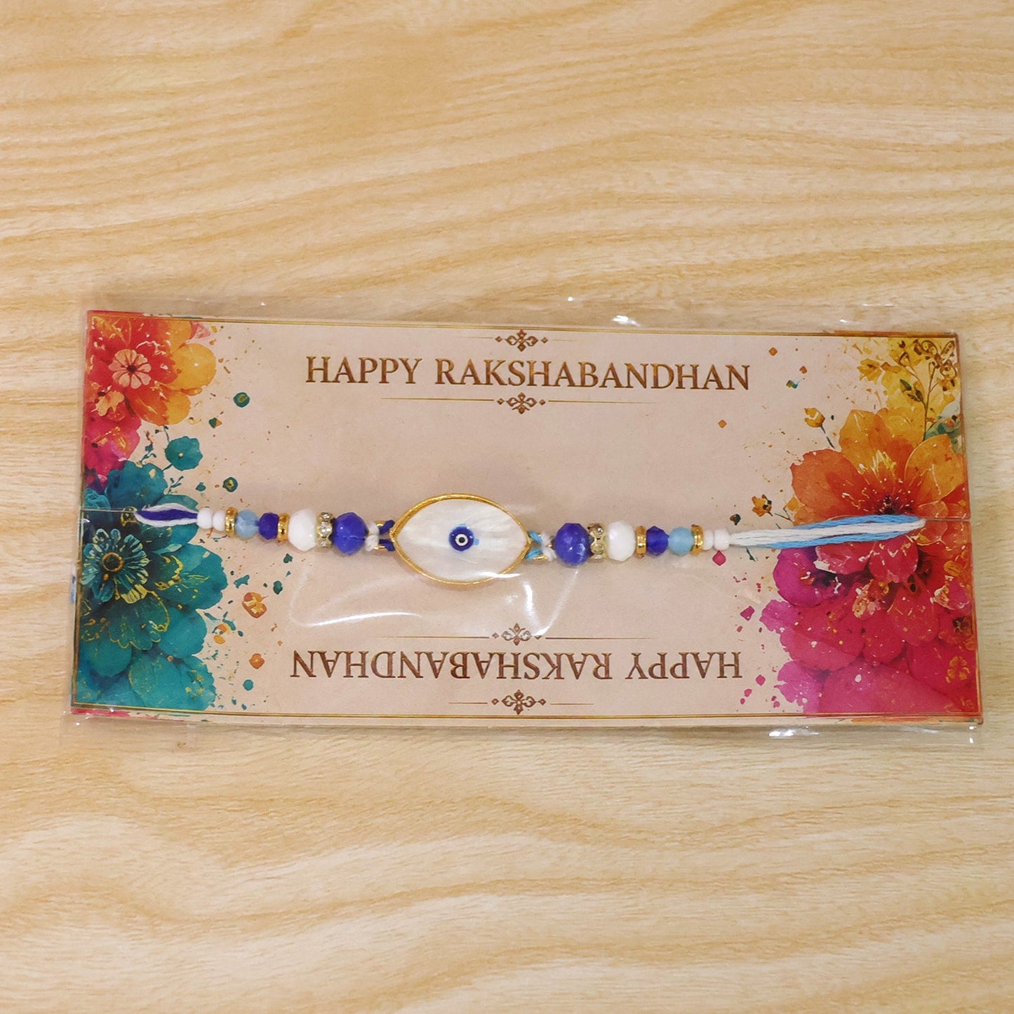 Oval Evil Eye Beaded Rakhi with Pearl Accent and Minimal Center Detail