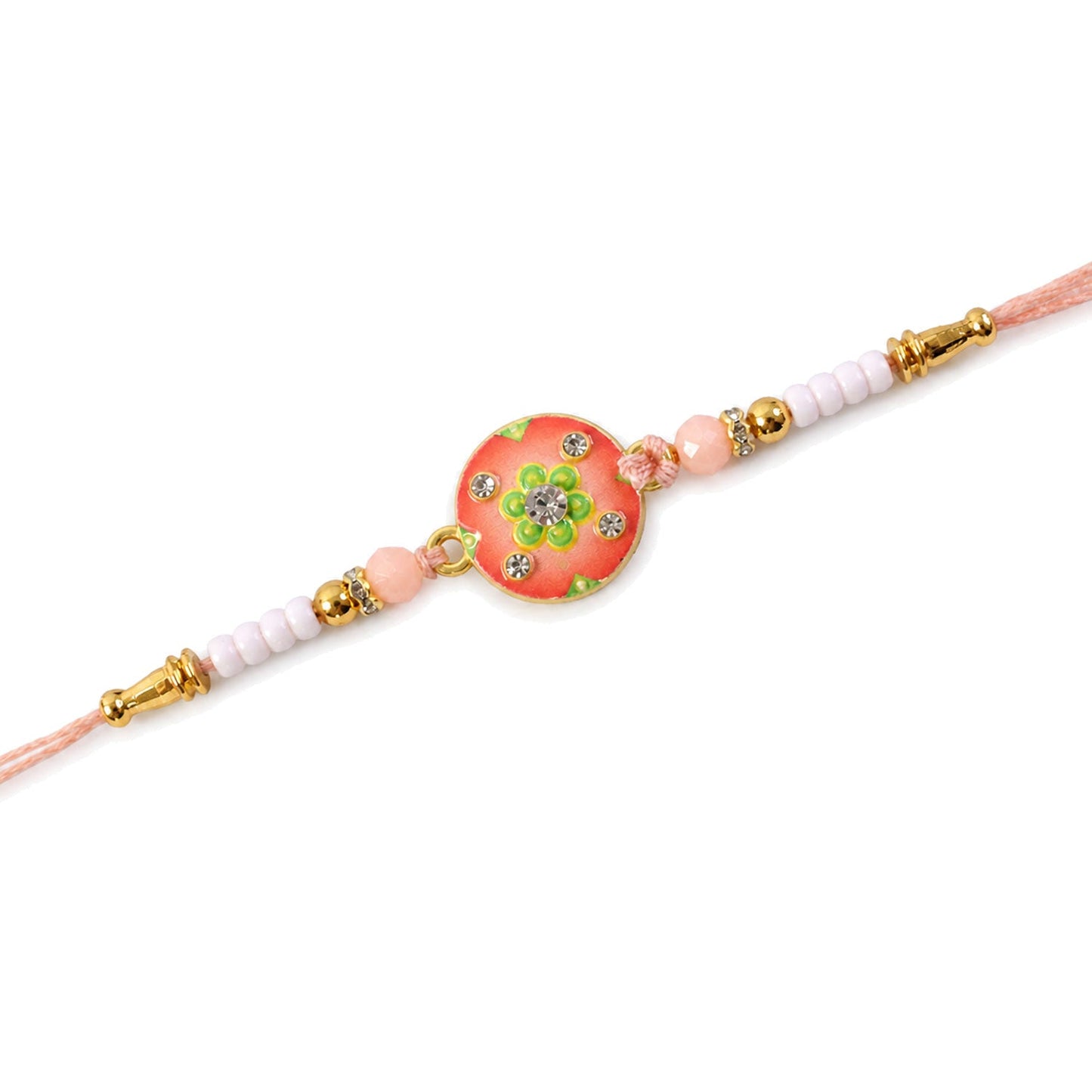 Floral Stone Beaded Rakhi with Pearl Accent and Round Center Design