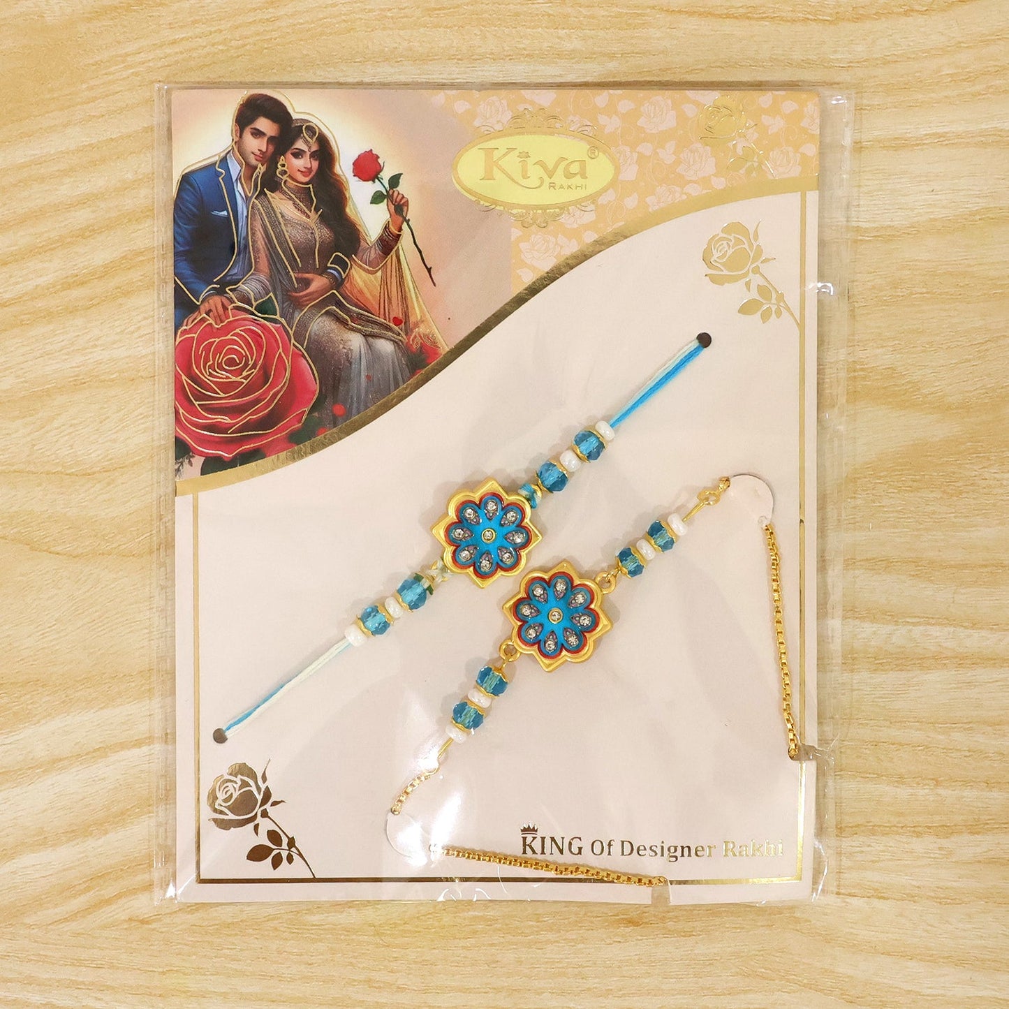 Premium Floral Chakra Bhai Bhabhi Lumba Rakhi with Beaded Detail