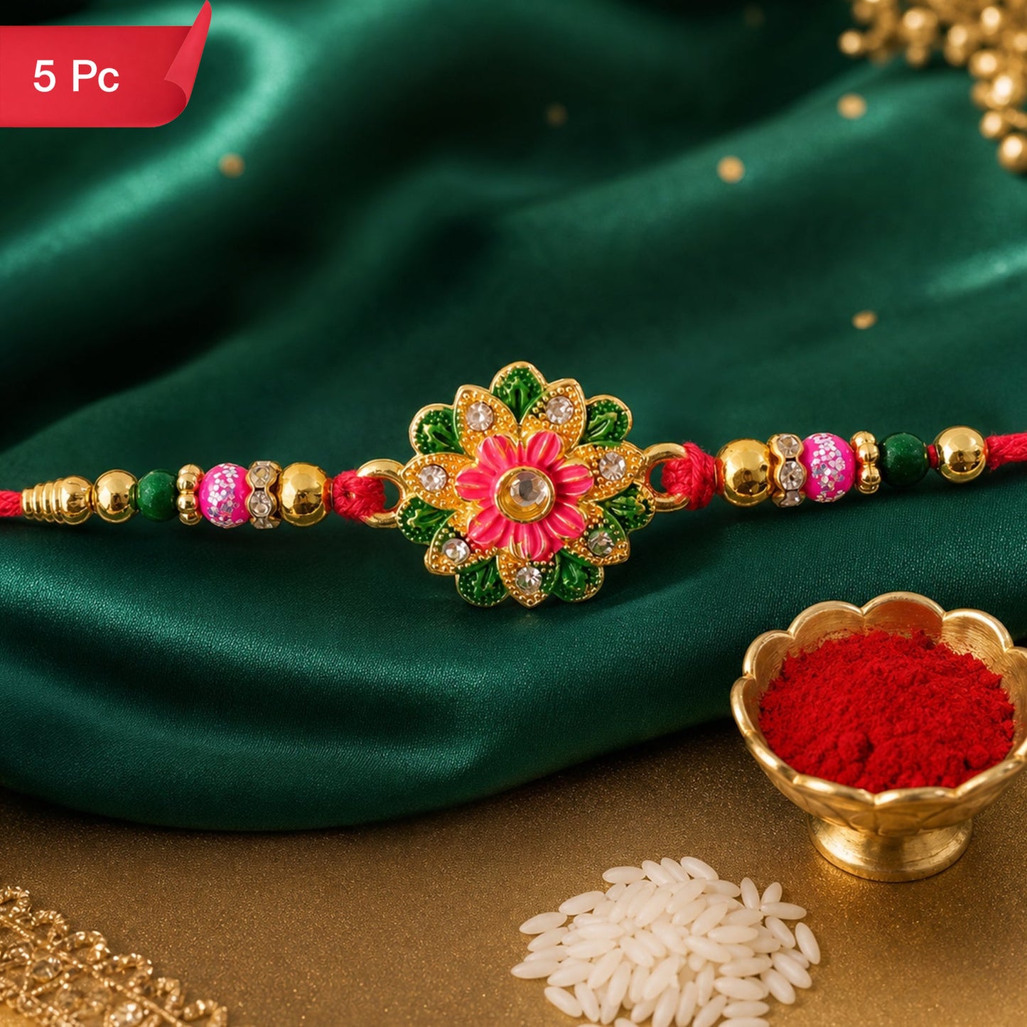 Floral Stone Work Designer Rakhi for Raksha Bandhan Special Wear (5pcs)