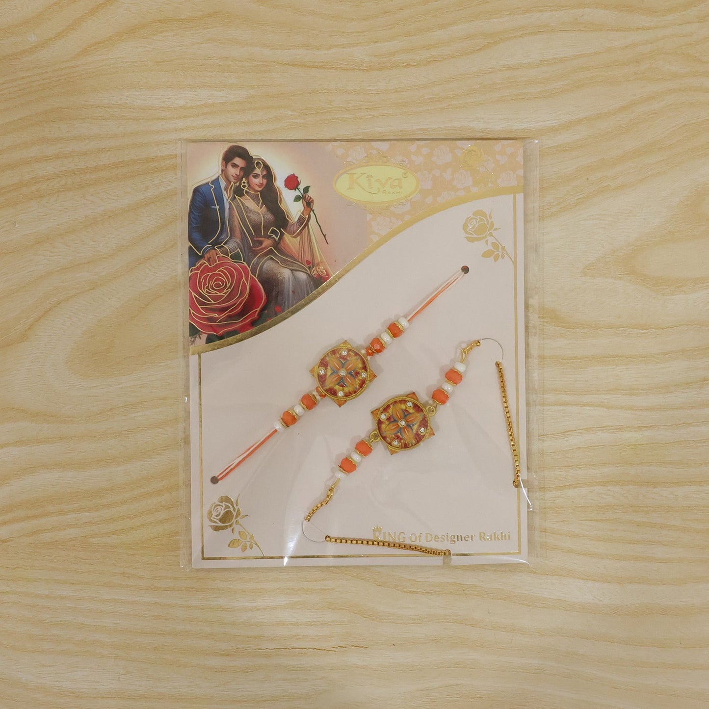 Premium Sunburst Floral Enamel Crystal Beads Bhai Bhabhi Rakhi Lumba Set