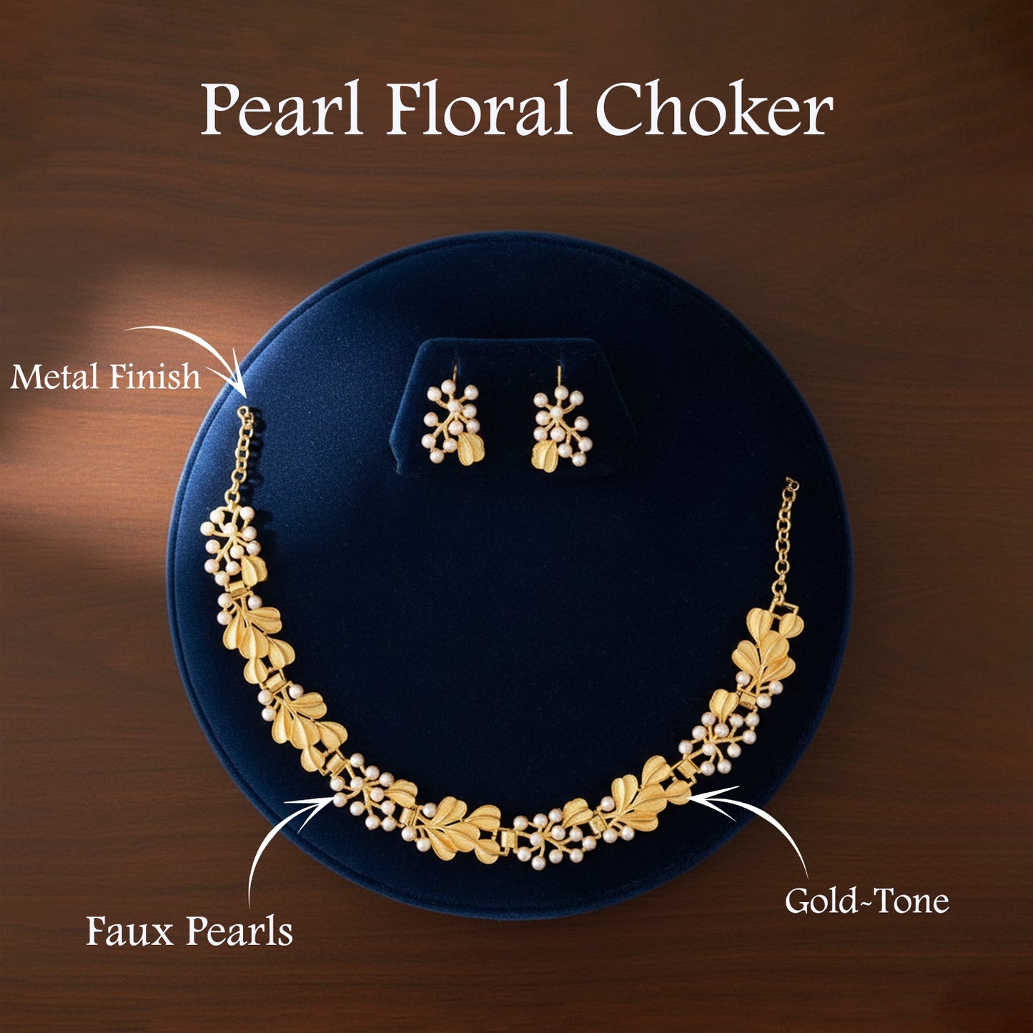 Four-Strand Faux Pearl Choker with Gold-Tone Floral Pendant