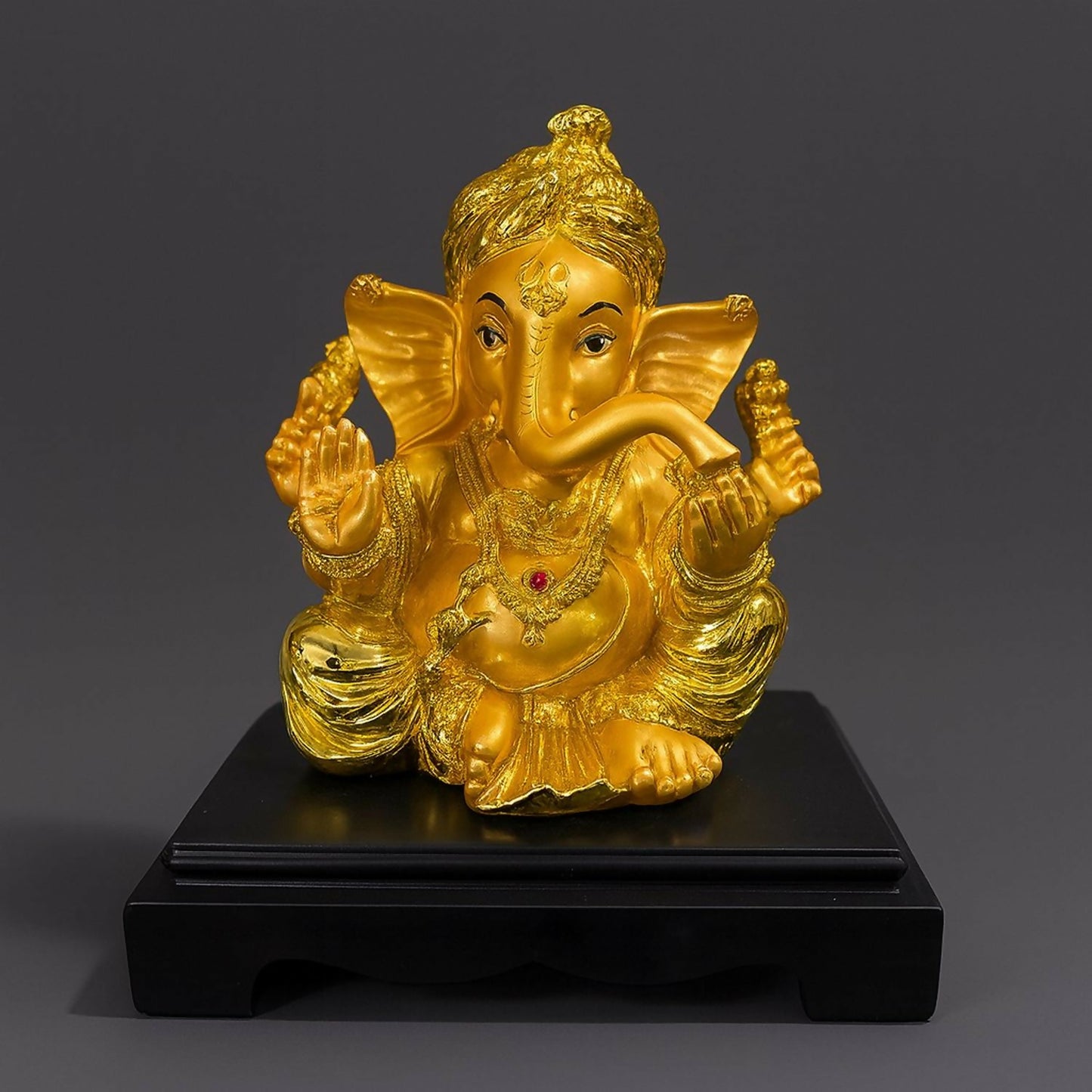 Premium Golden Ganesha Idol on Black Base | Decorative Lord Ganpati Statue for Home Mandir, Office Desk, Pooja Room, Diwali & Housewarming Gift | Vastu Showpiece for Wealth, Luck & Prosperity