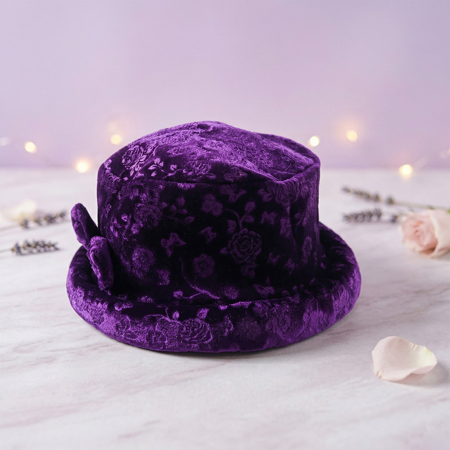 Winter velvet bucket hat side angle