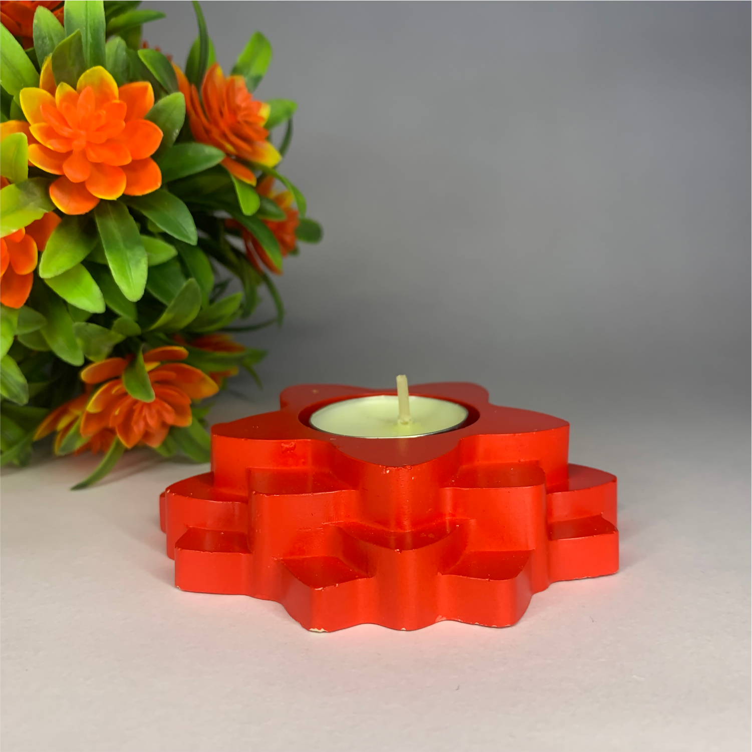 Flower 4-Layer Diya red tealight candle Elegant Home Decor Handmade
