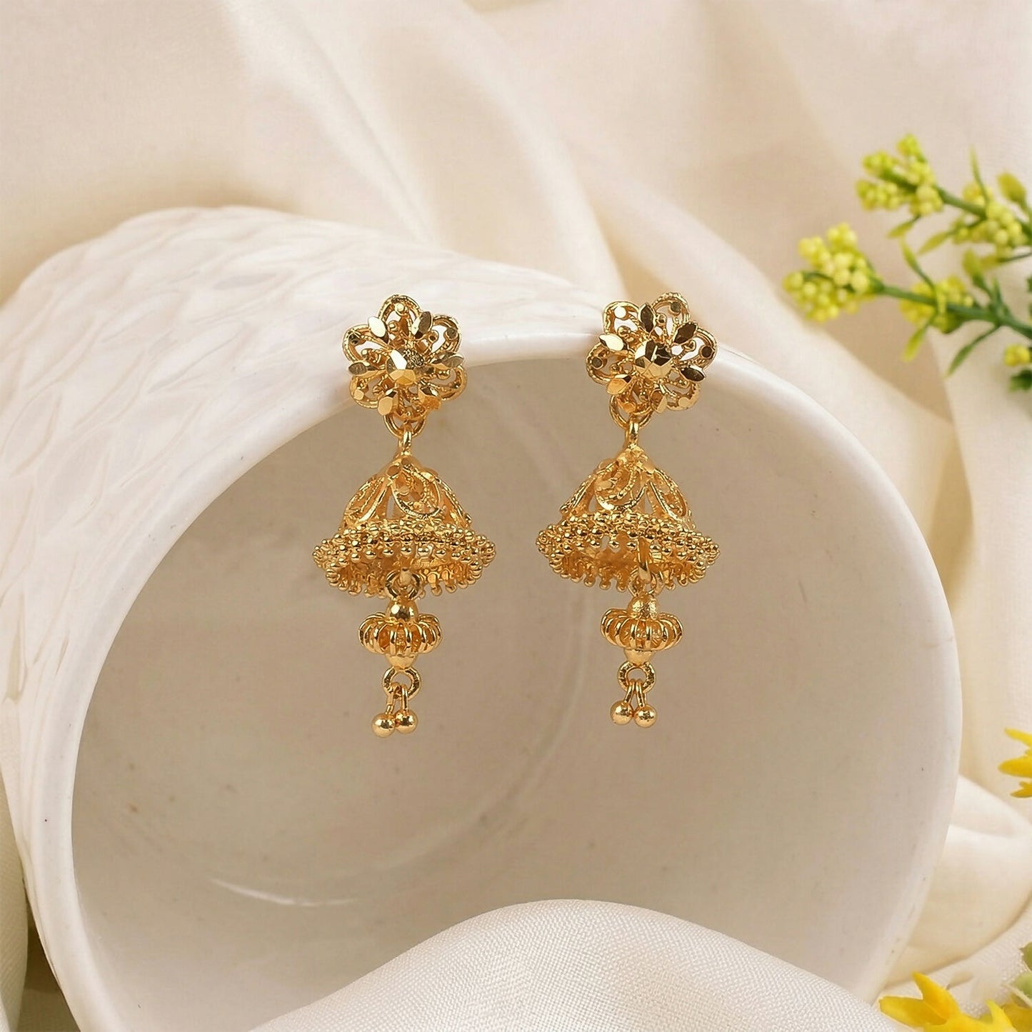 Royal Ethnic Gold Jhumka Earrings with Intricate Detailing