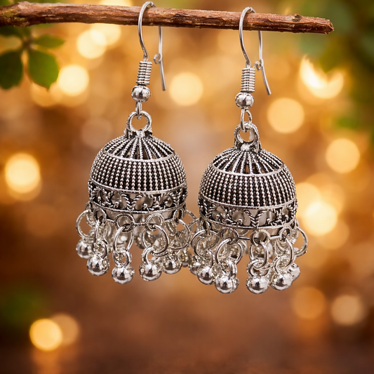 Elegant Silver Hook Jhumka Earrings