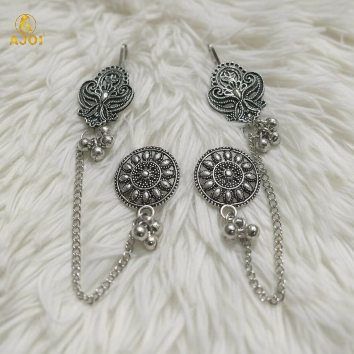 Oxidized Silver Chain Drop Earrings styled with ethnic outfit