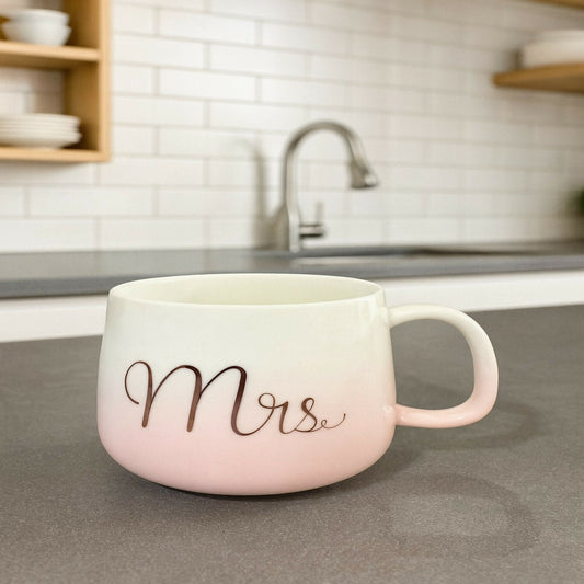 Mrs Gradient Pink Ceramic Mug | Elegant Ombre Tea & Coffee Cup for Women | Stylish Mrs Print Mug for Wife, Girlfriend, Sister & Mom | Premium Matte Finish Designer Mug | Perfect Gift for Anniversary, Birthday, Valentine’s & Daily Use
