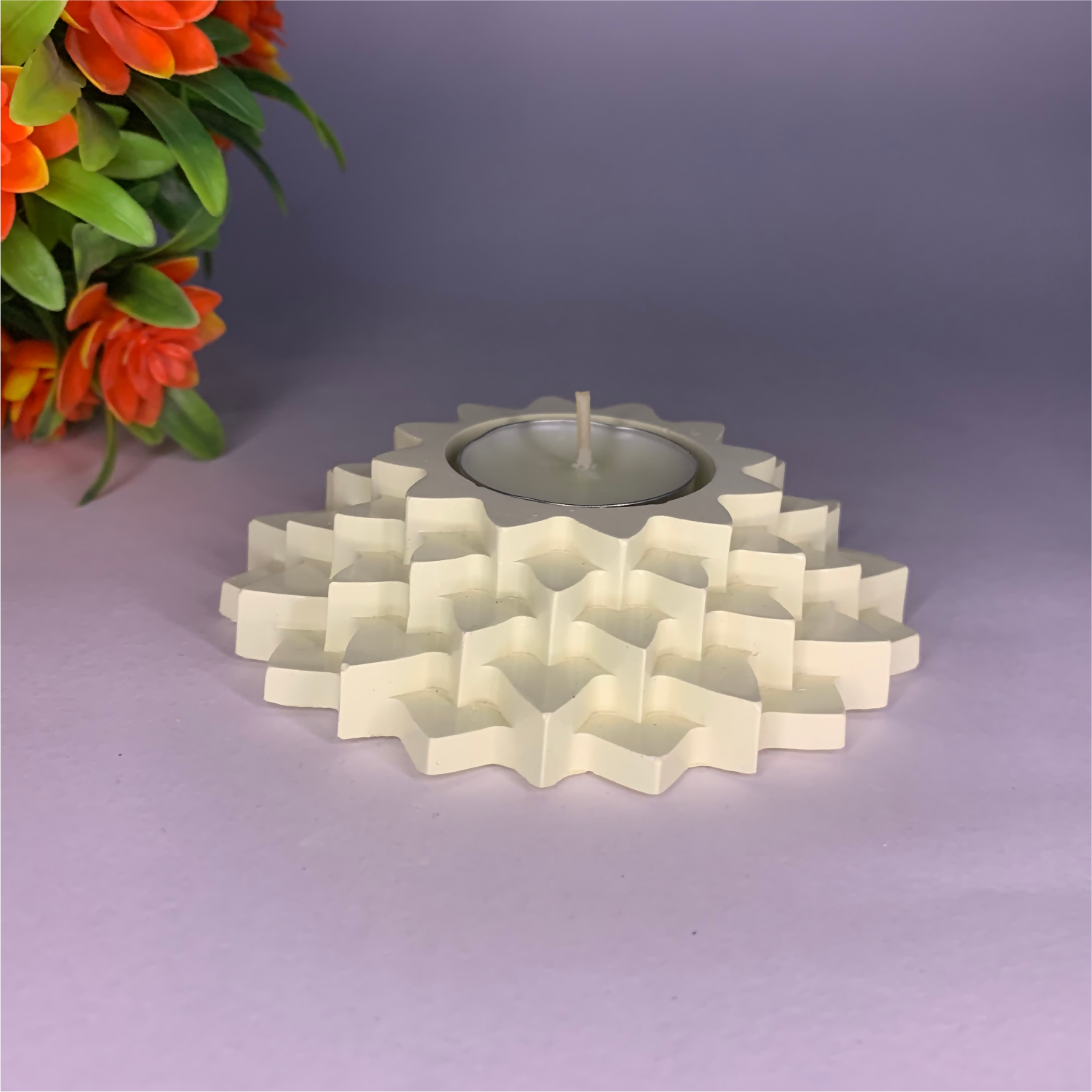 Flower 5-Layer Diya ivory tealight candle Elegant Home Decor Handmade
