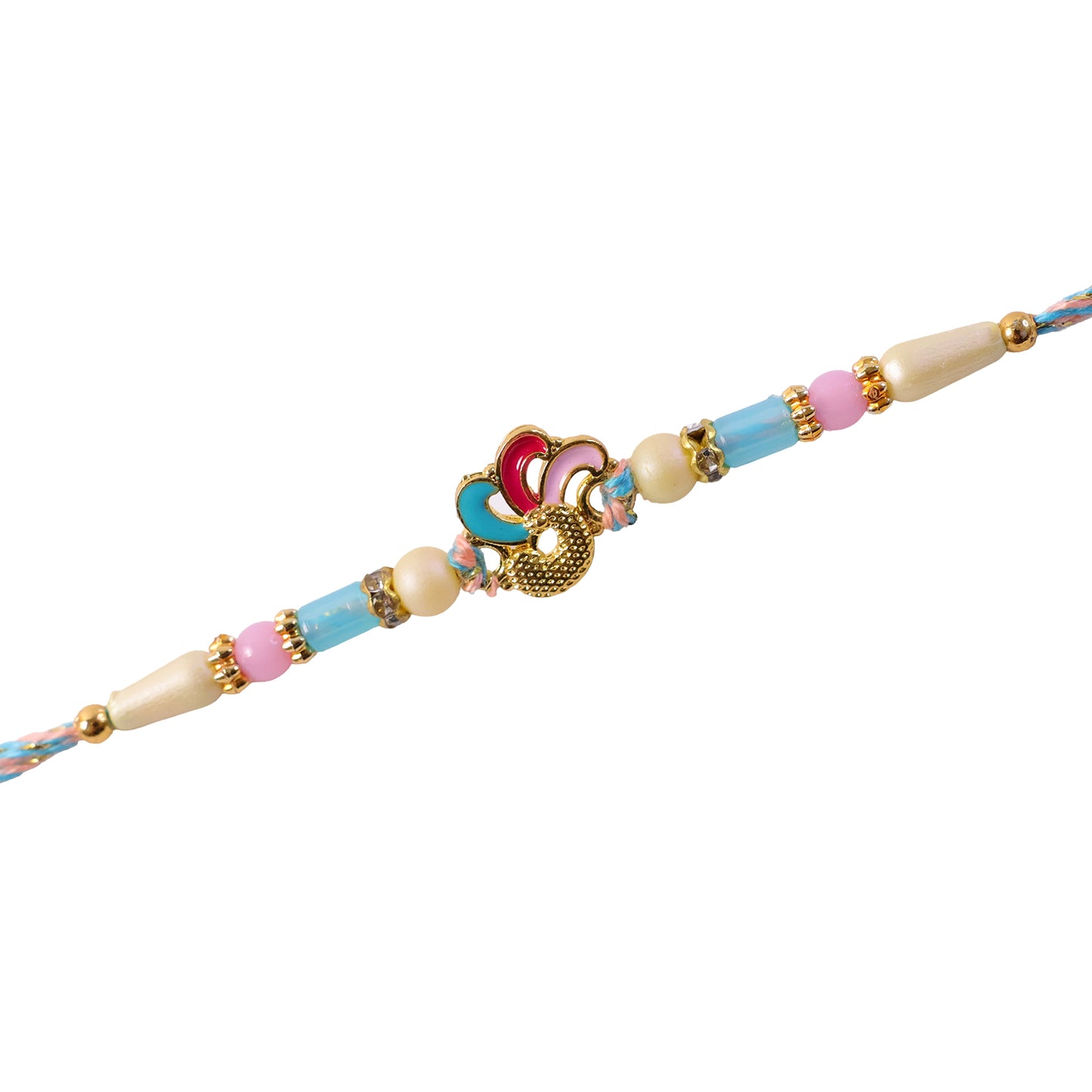 Colorful Enamel Bird Pendant Rakhi with Pastel Beads