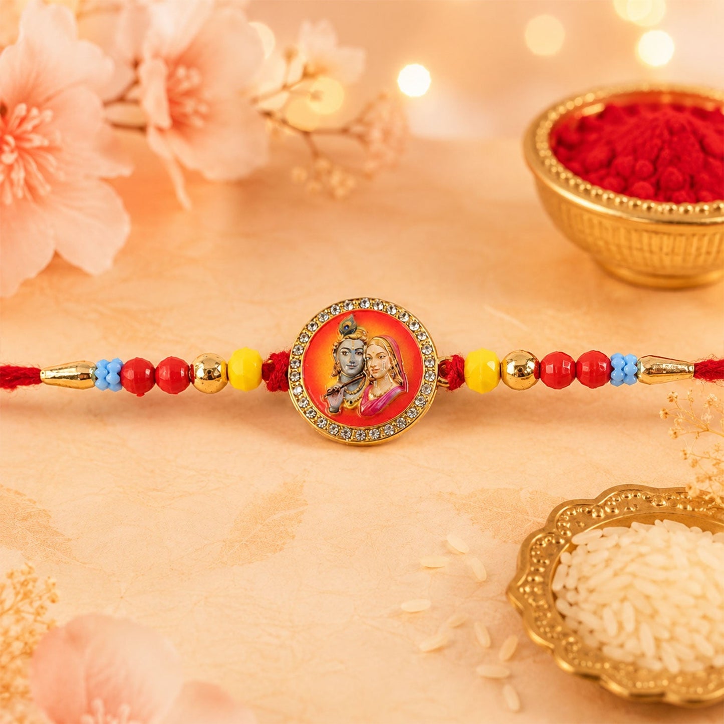Radha Krishna Stone-Studded Rakhi for Brother Divine Design (10pcs)