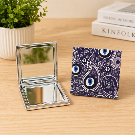 Compact pocket folding makeup mirror with designer printed cover